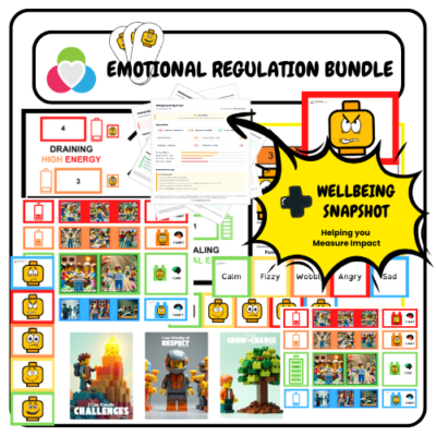 Six LEGO-style PDF resources for professionals - scales, strips, fans, posters, triggers pack and Window of Tolerance. Neurodivergent-affirming.