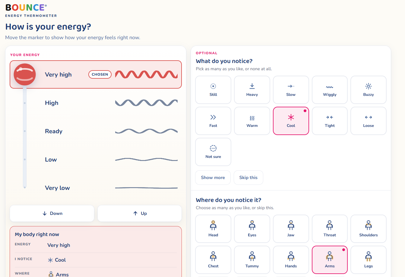 The KidZone Energy Thermometer tool