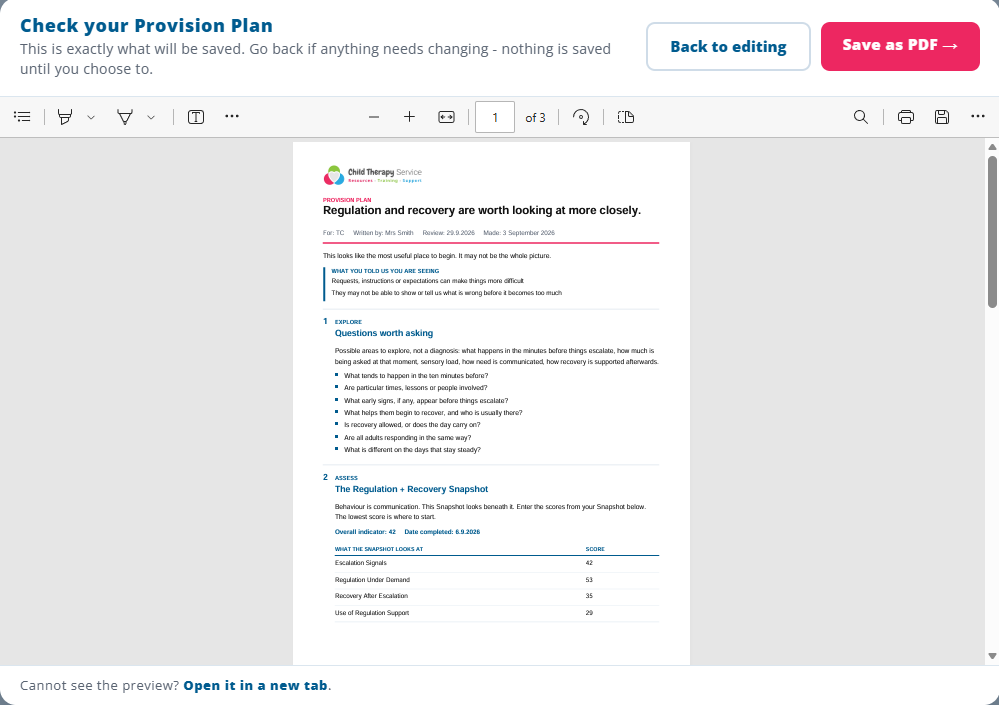 Provision Mapping report