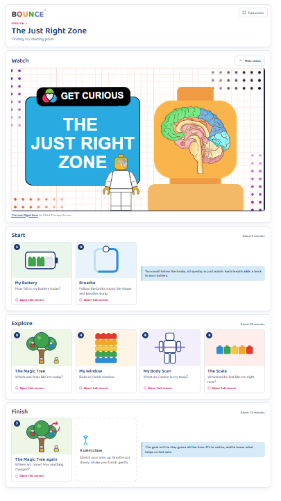 The Just Right Zone session in the Studio: watch, start, explore and finish